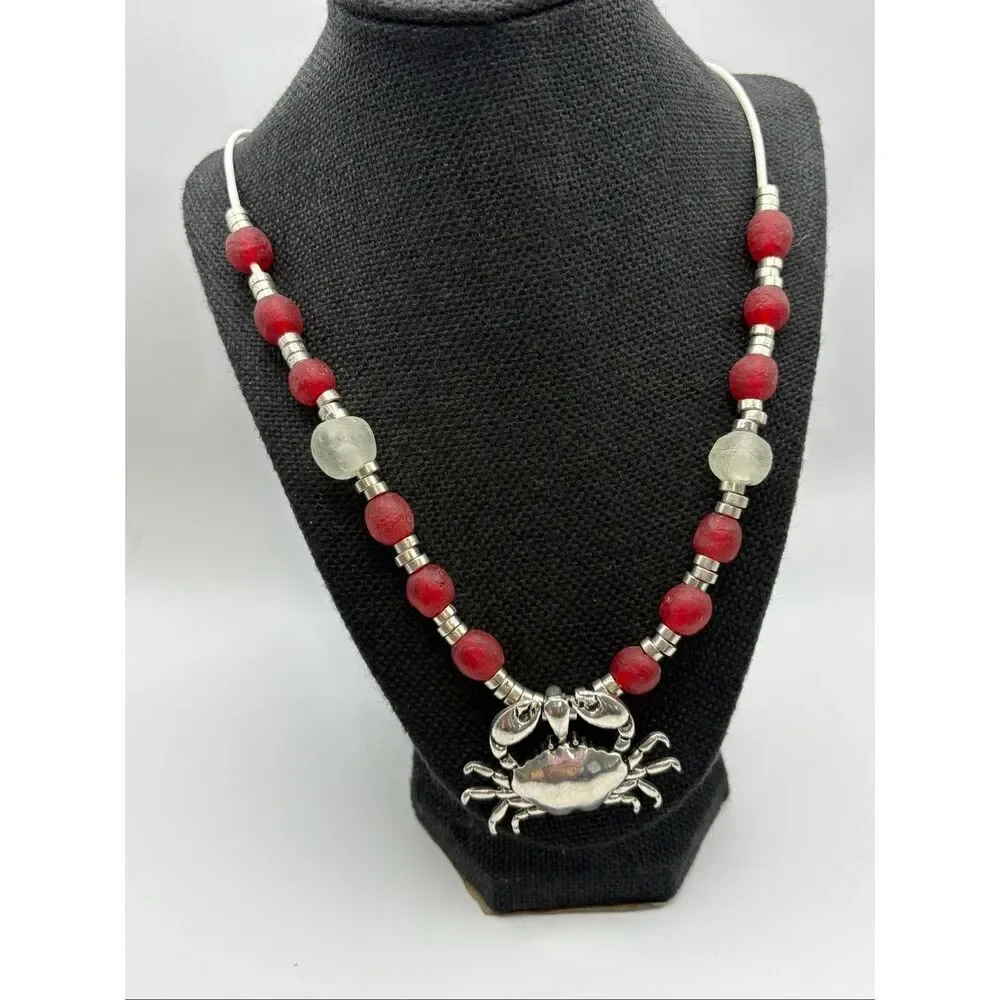 Handmade Red & White Statement Necklace, NEW, 26